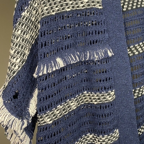 Lucky Brand Striped Knit Fringe Sweater Poncho - Picture 5 of 5